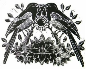Two for Joy Magpie linocut print by Amanda Colville