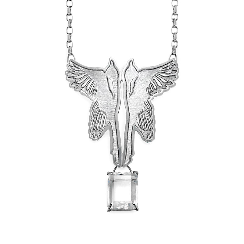 Silver Magpie Quartz Drop Necklace - front SQ