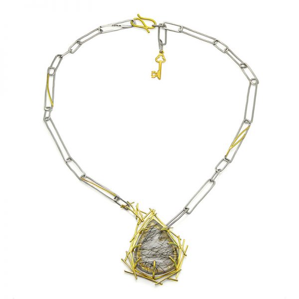 Tourmalated Quartz Nest Necklace with Fairtrade 18ct Yellow Gold & Recycled Silver - full