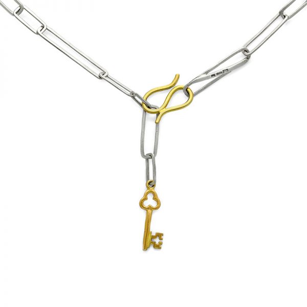 Tourmalated Quartz Nest Necklace with Fairtrade 18ct Yellow Gold & Recycled Silver - key clasp detail
