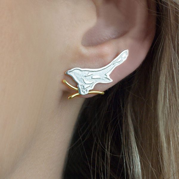 Silver and Fairtrade Gold Magpie Studs 3