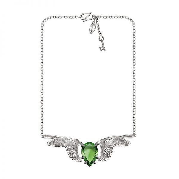 Silver Green Amethyst Magpie Swoop Necklace 1