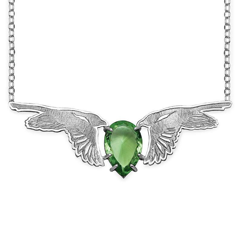 Silver Green Amethyst Magpie Swoop Necklace 2