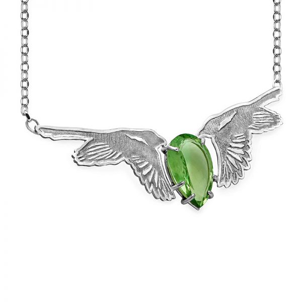 Silver Green Amethyst Magpie Swoop Necklace 4