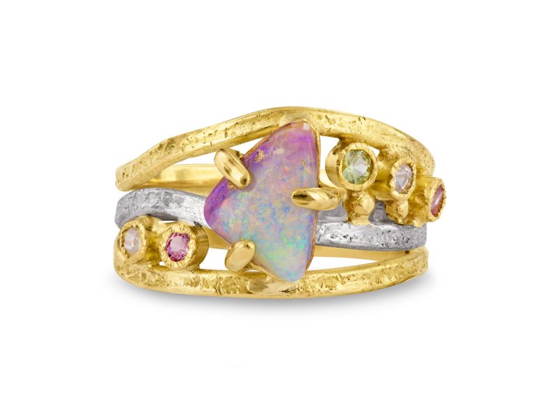 pink-boulder-opal-coloured-sapphire-nest-ring-front